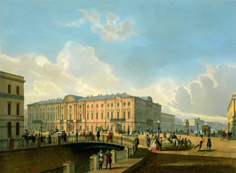 The Moyka Embankment and the Police Bridge in St. Petersburg, printed by J. Jacottet and Regamey, published by Lemercier, Paris, 1850s